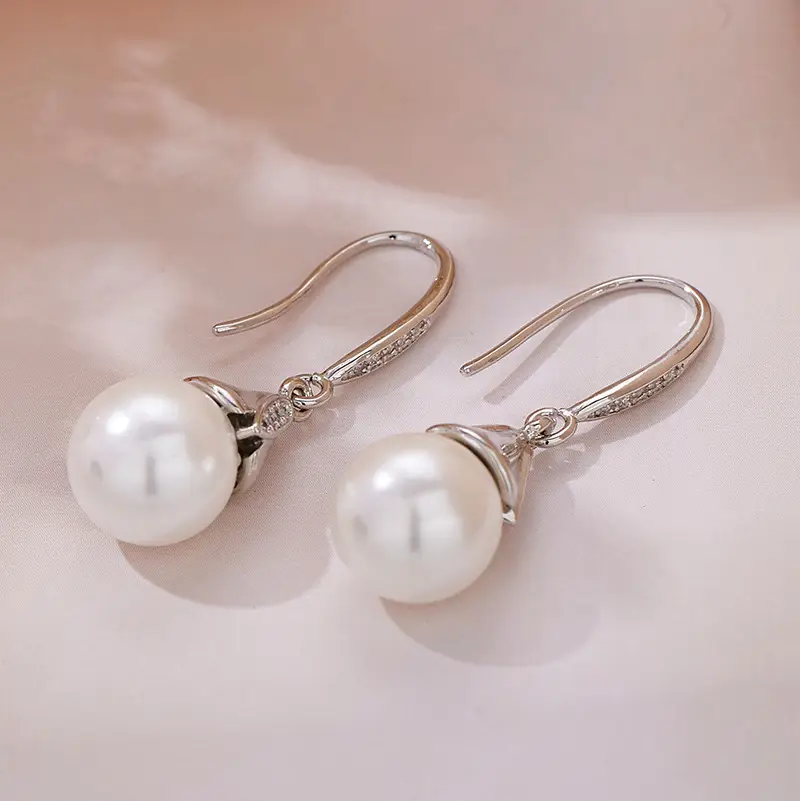 Vintage Pearl Earrings Gold Silver Dangle Hook - Image 3