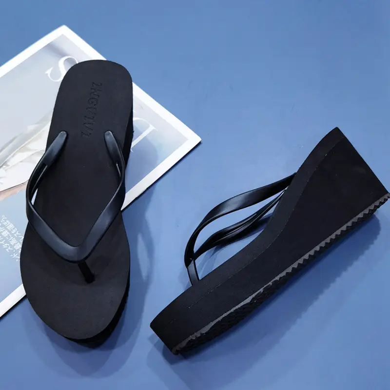 Women's Black High-Heeled Wedge Sandals 7.5cm