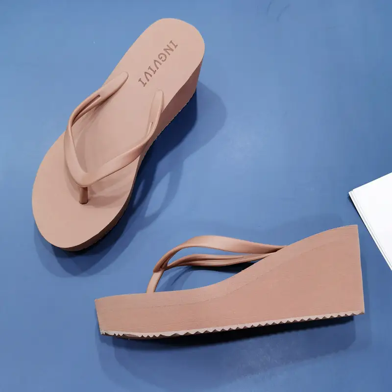 Women's Black High-Heeled Wedge Sandals 7.5cm