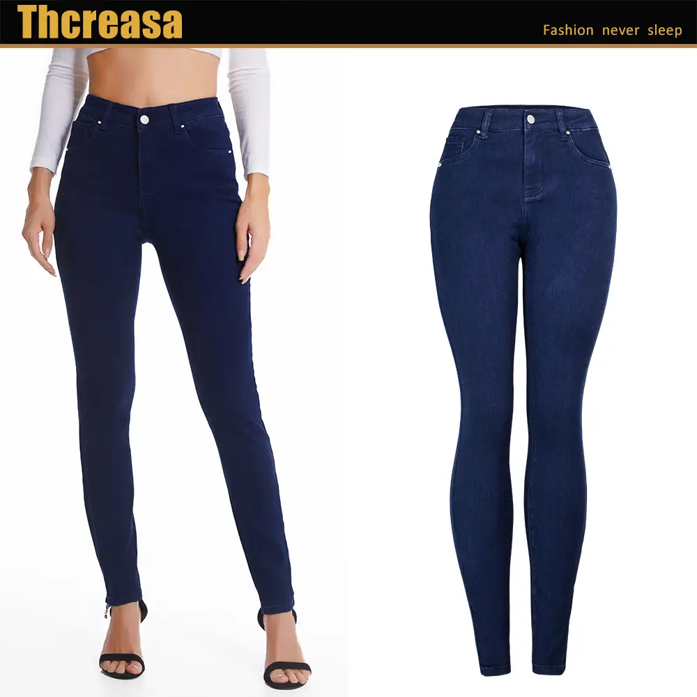 Dark Blue Slim Fit Skinny Jeans Women's Slim Waist Pants