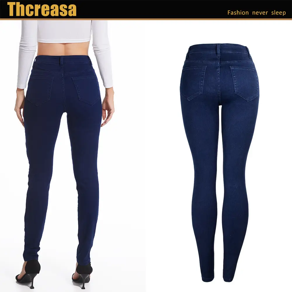 Dark Blue Slim Fit Skinny Jeans Women's Slim Waist Pants