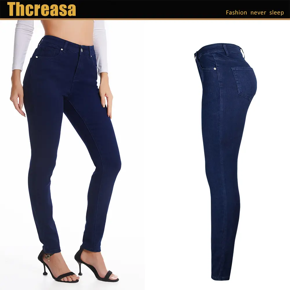 Dark Blue Slim Fit Skinny Jeans Women's Slim Waist Pants