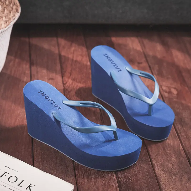 Women Wedge Heel Flip Flops Candy Color