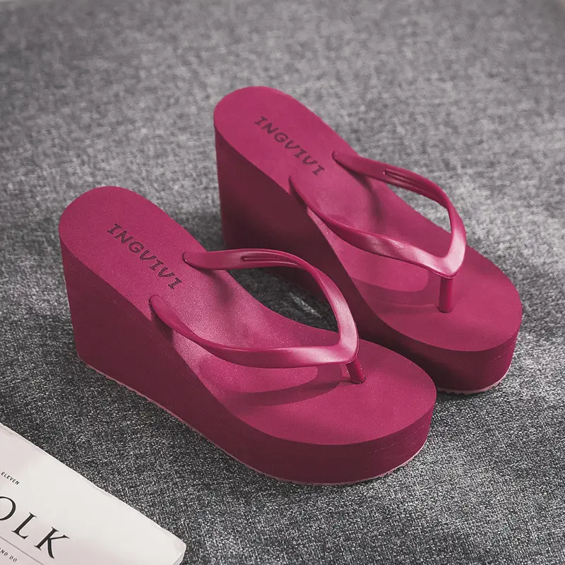 Women Wedge Heel Flip Flops Candy Color
