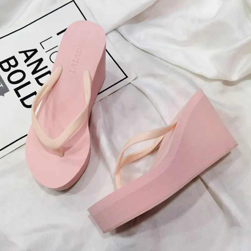 Women Wedge Heel Flip Flops Candy Color
