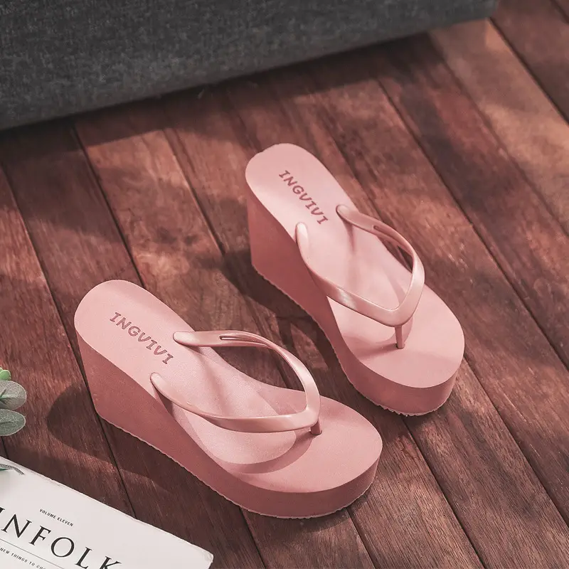 Women Wedge Heel Flip Flops Candy Color