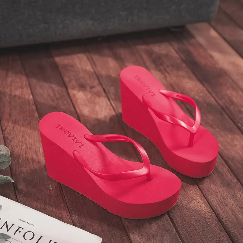 Women Wedge Heel Flip Flops Candy Color