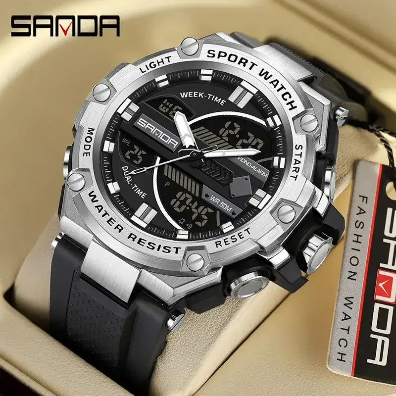Sanda LED Digital Men's Sport Watch Black Waterproof