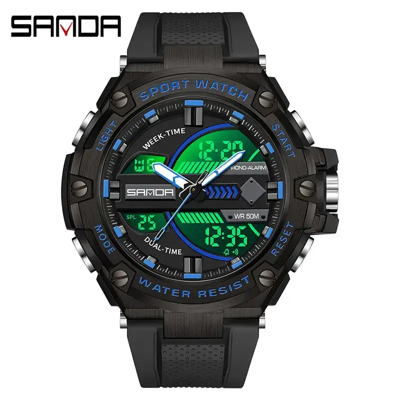 Sanda LED Digital Men's Sport Watch Black Waterproof