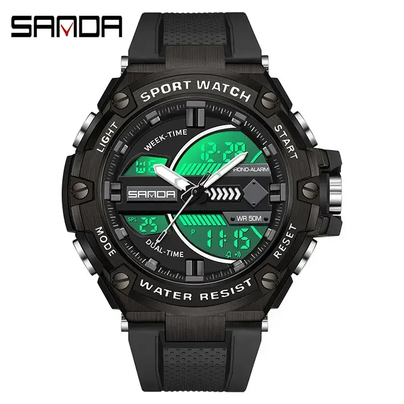 Sanda LED Digital Men's Sport Watch Black Waterproof