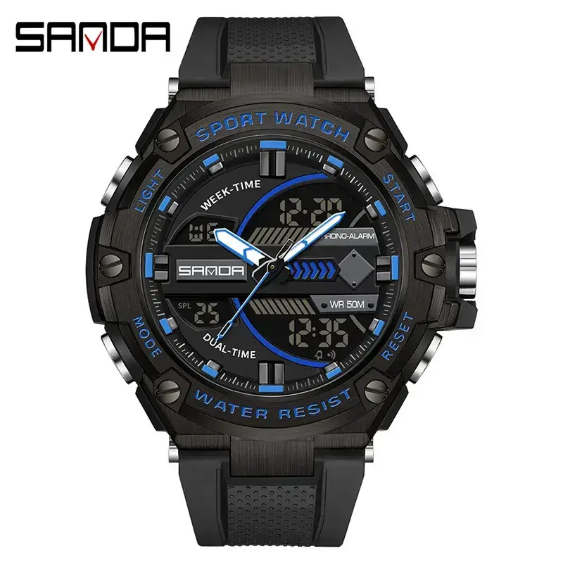 Sanda LED Digital Men's Sport Watch Black Waterproof
