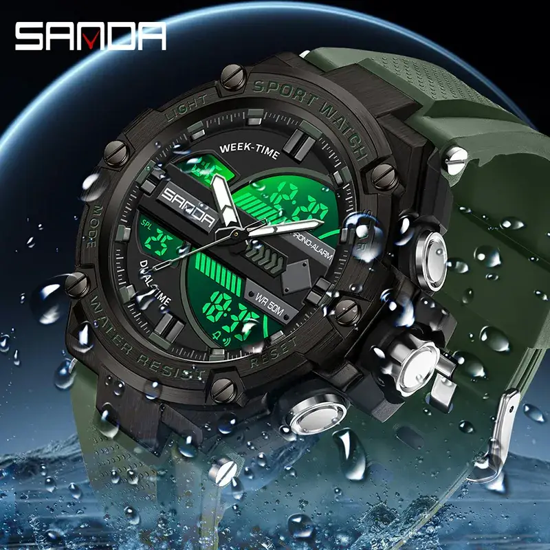 Sanda Sport Watch Dual Display Waterproof Black - Image 10