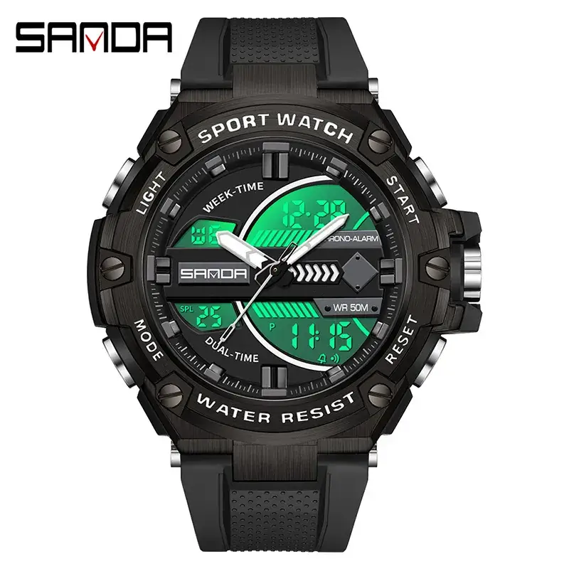 Sanda Sport Watch Dual Display Waterproof Black - Image 2
