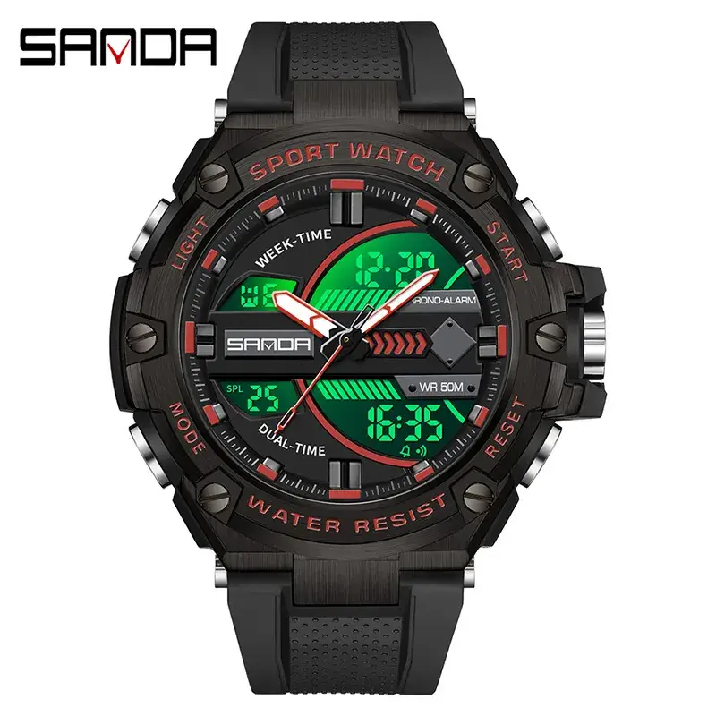 Sanda Sport Watch Dual Display Waterproof Black - Image 6