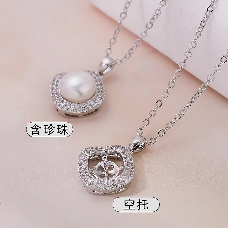 Korean Pearl Square Zircon Pendant Necklace