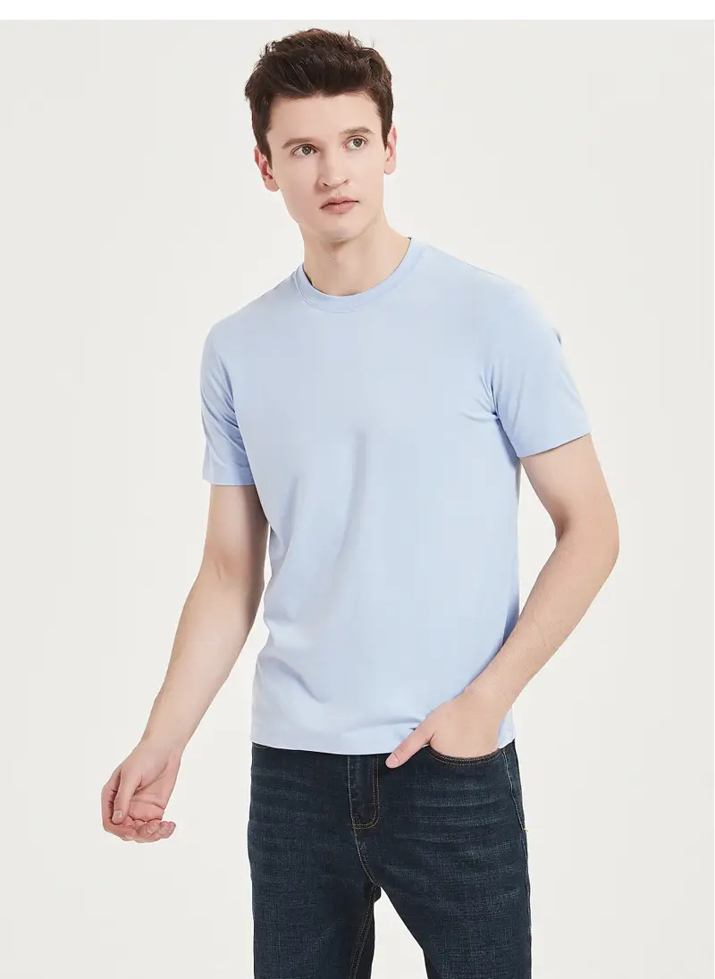 Men's Blue Silk T-Shirt Round Neck 220g — feature 55
