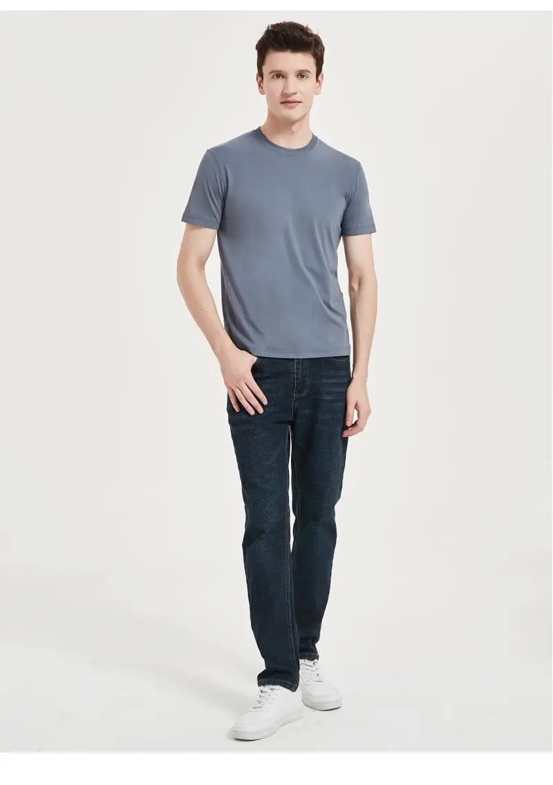 Men's Blue Silk T-Shirt Round Neck 220g — feature 57
