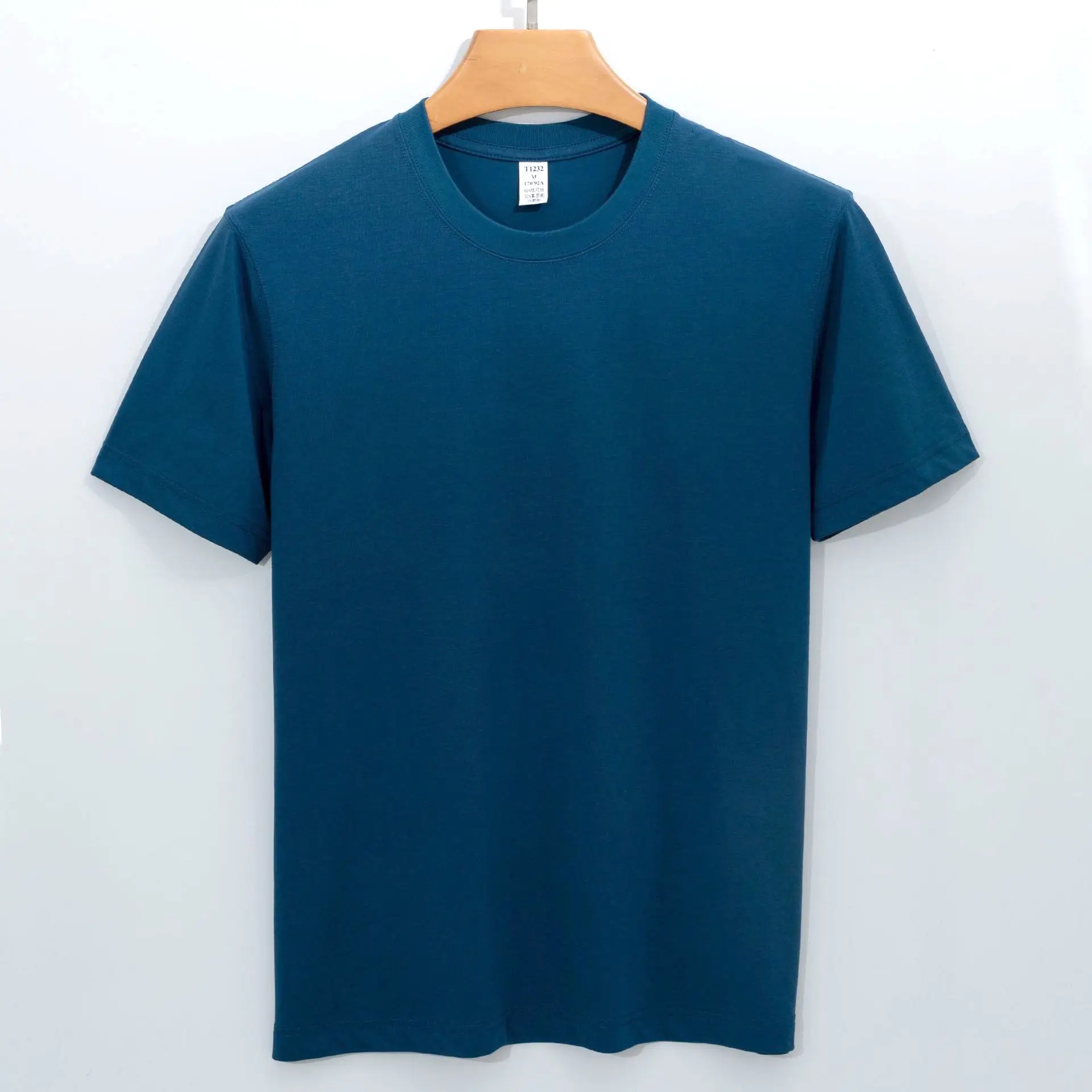 Men's Blue Silk T-Shirt Round Neck 220g