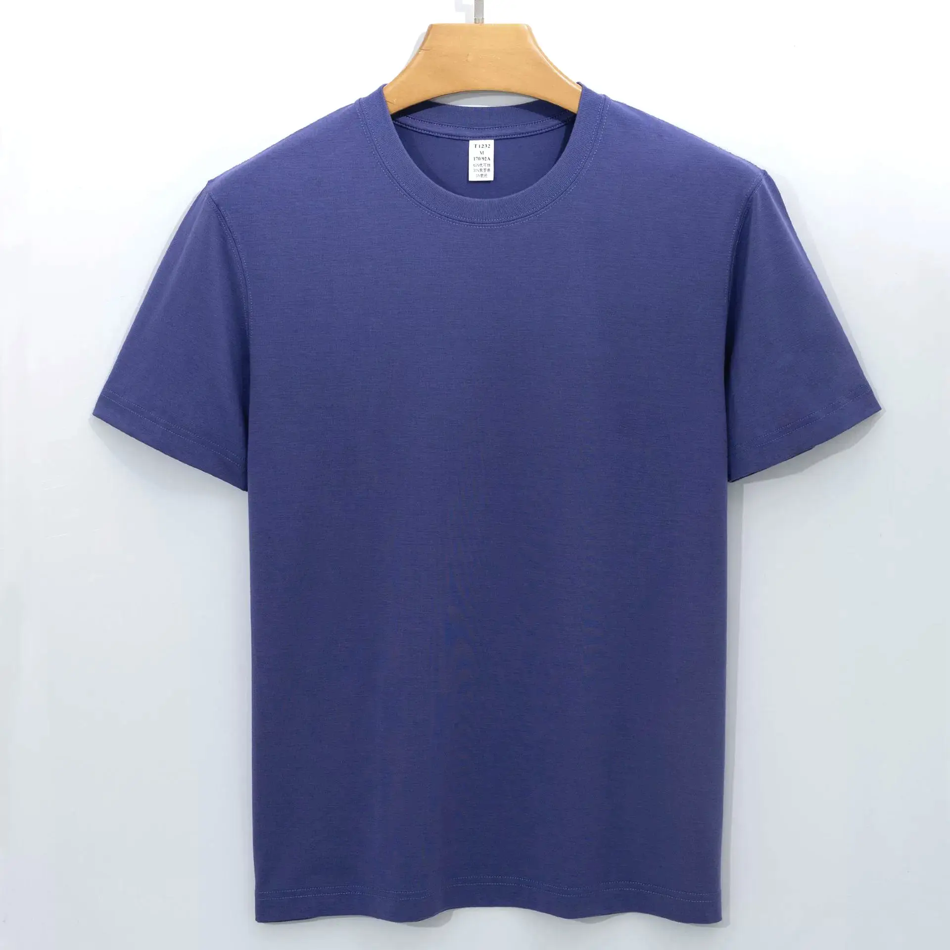 Men's Blue Silk T-Shirt Round Neck 220g