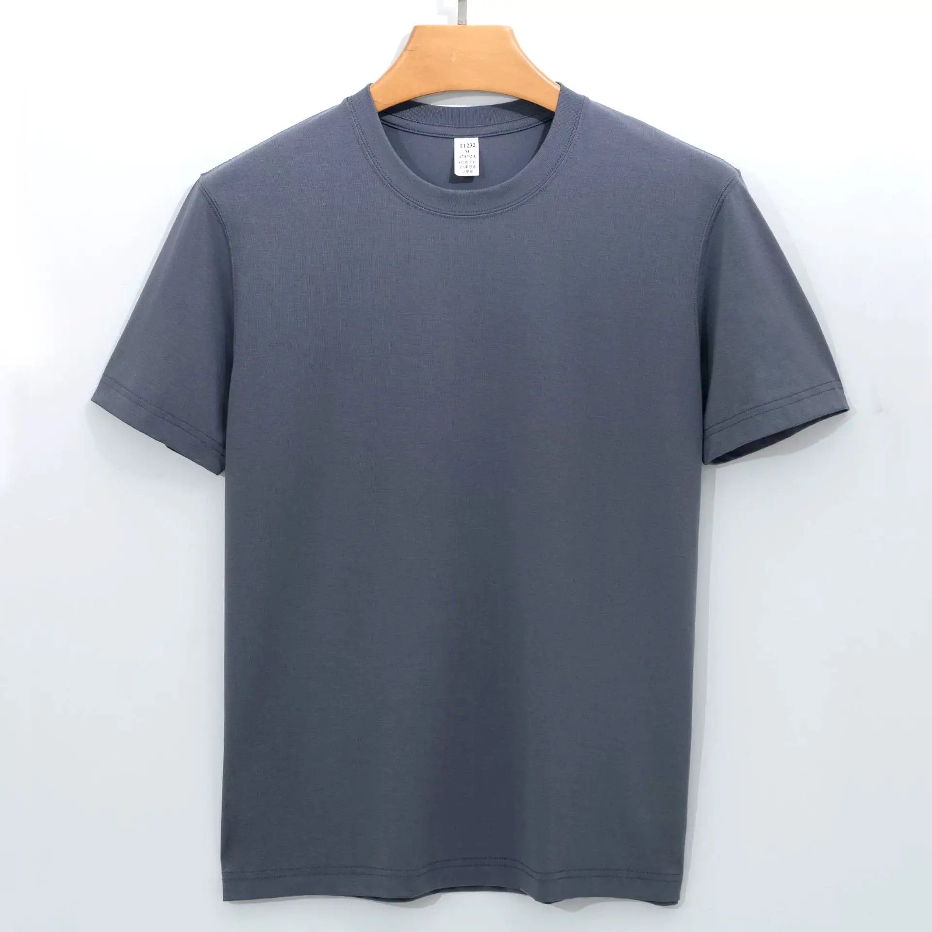 Men's Blue Silk T-Shirt Round Neck 220g
