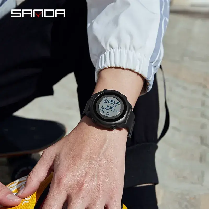 Sanda Red LED Digital Pedometer Watch for Men Women