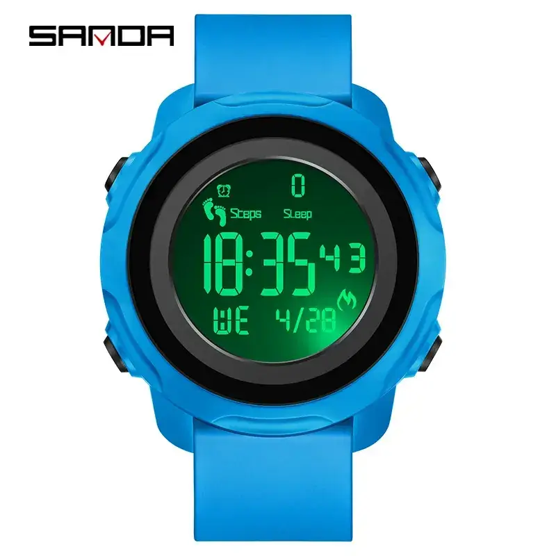 Sanda Red LED Digital Pedometer Watch for Men Women