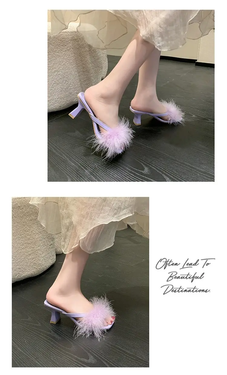Purple Faux Fur High Heel Sandals for Women — feature 21