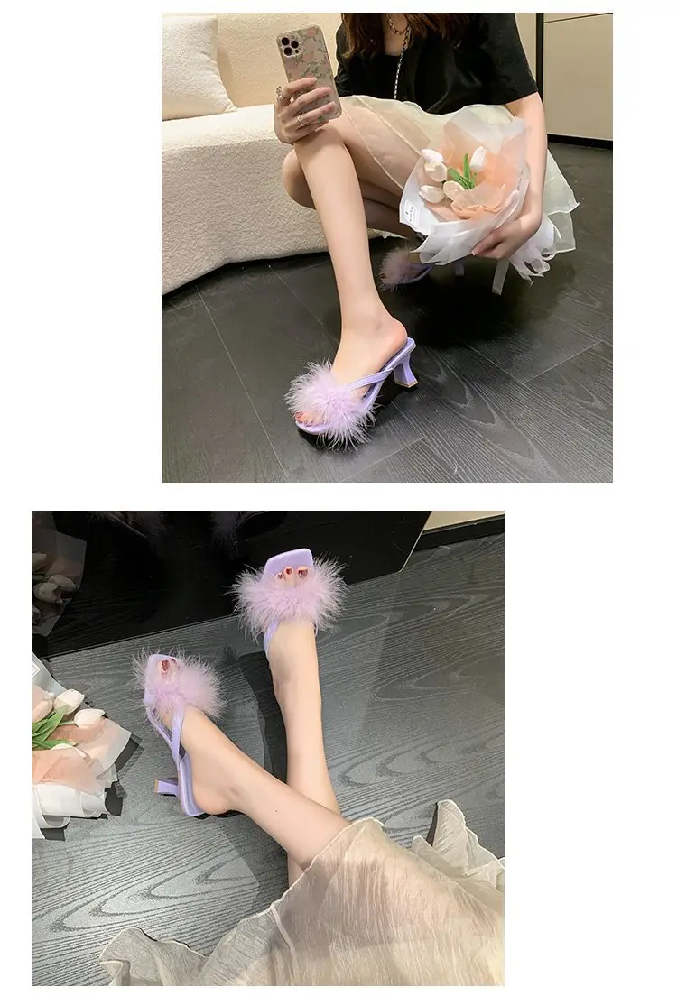 Purple Faux Fur High Heel Sandals for Women — feature 22