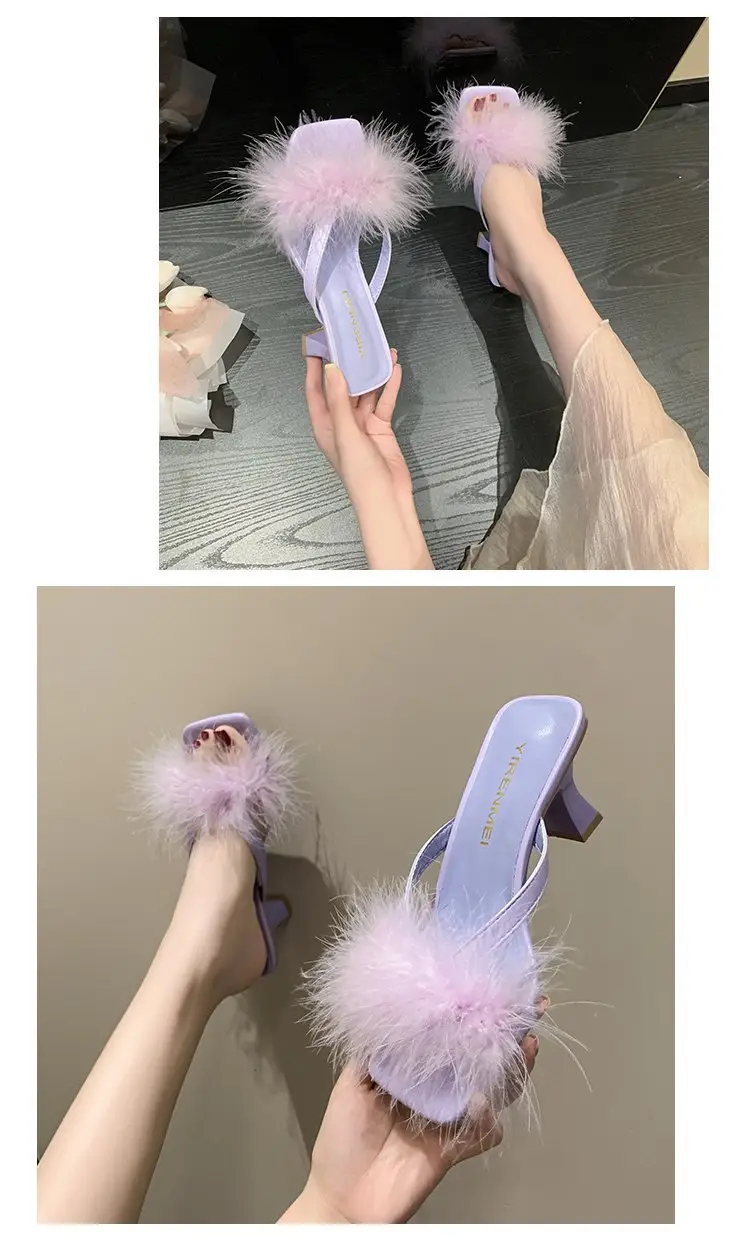 Purple Faux Fur High Heel Sandals for Women — feature 23
