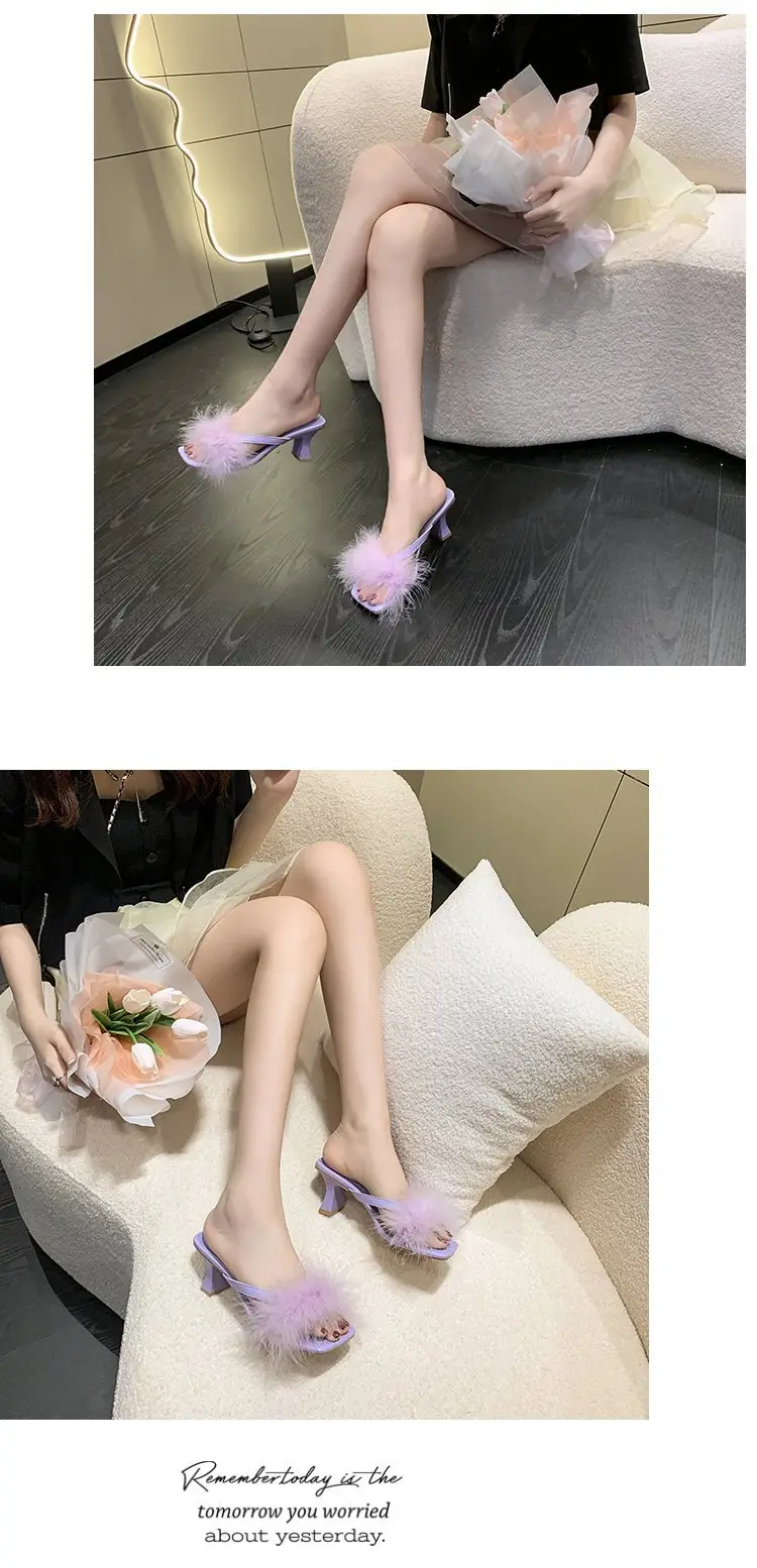 Purple Faux Fur High Heel Sandals for Women — feature 24