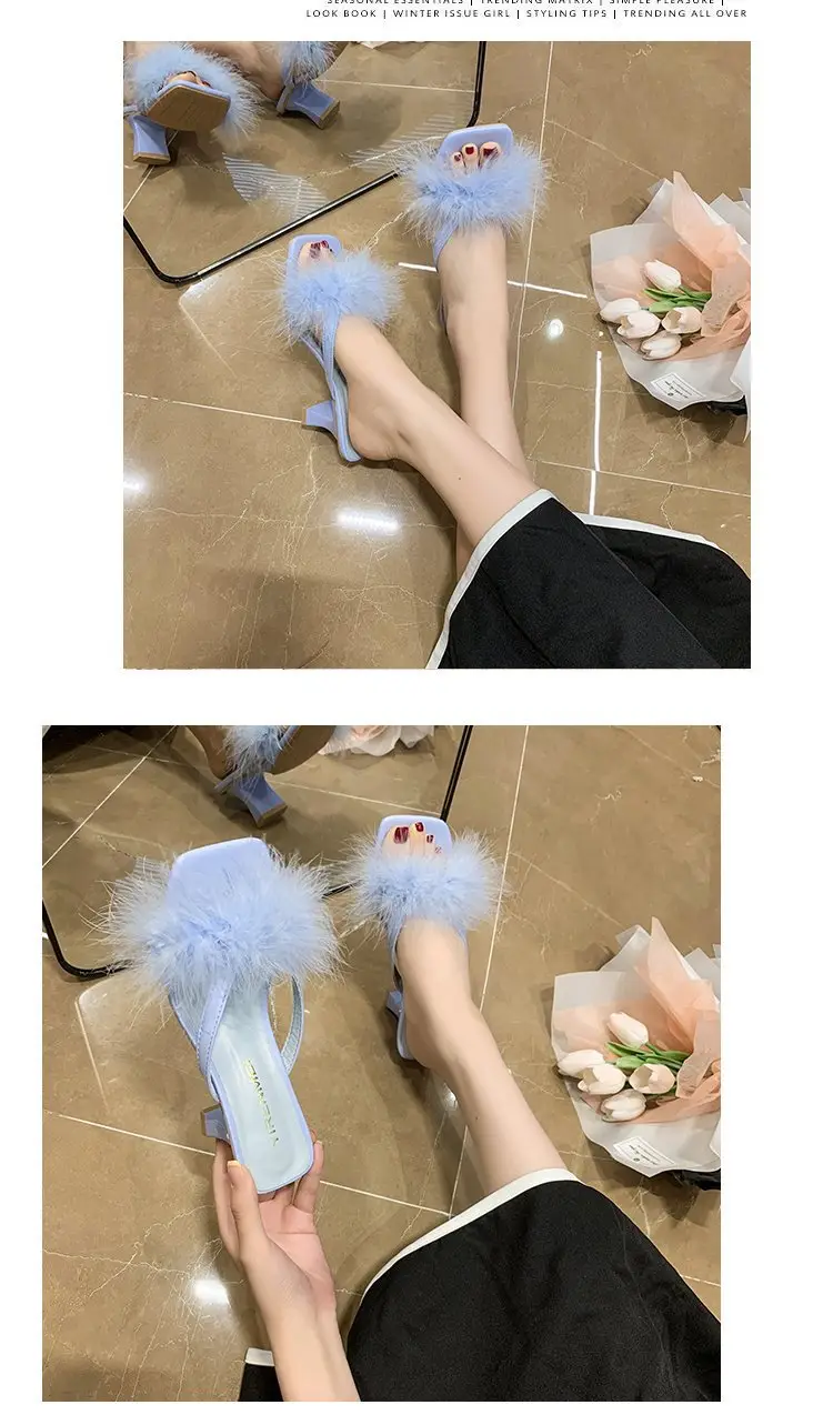 Purple Faux Fur High Heel Sandals for Women — feature 25