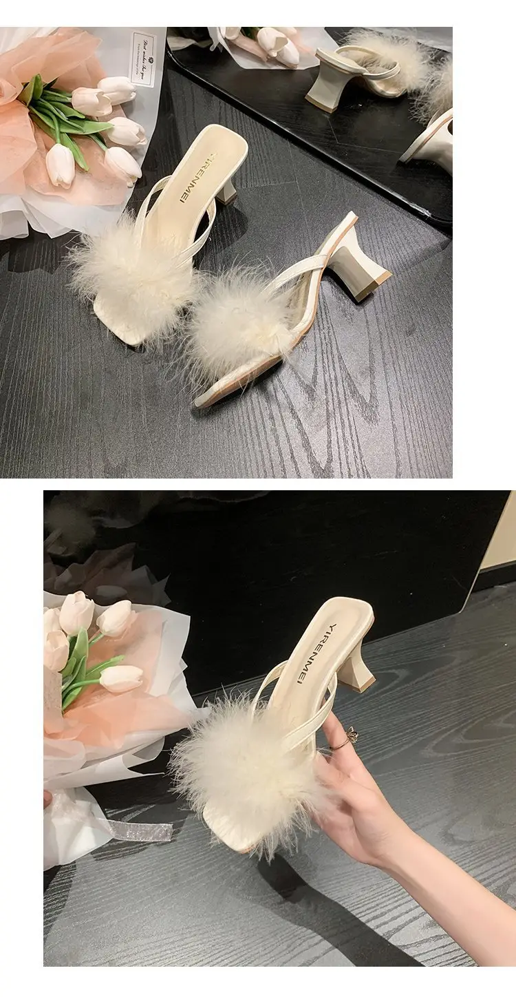 Purple Faux Fur High Heel Sandals for Women — feature 28