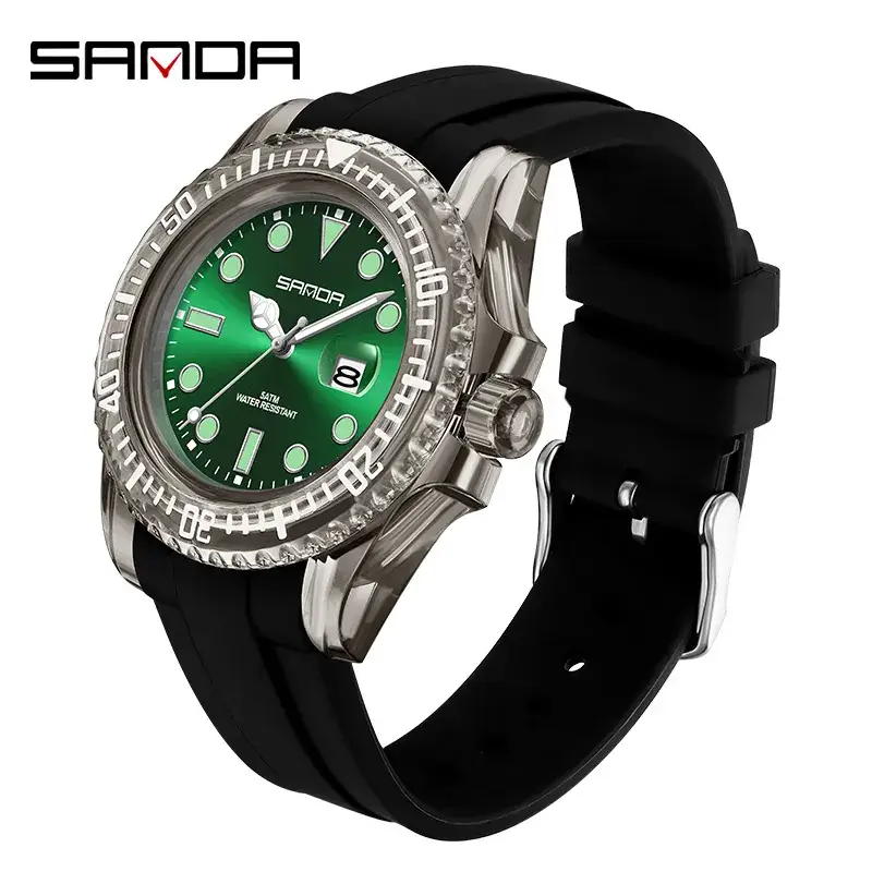 Sanda White Analog Watch with Calendar & Green Dial - Image 13
