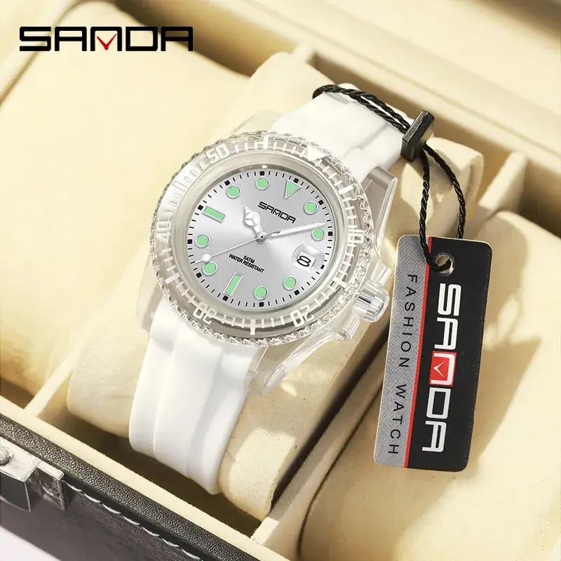 Sanda White Analog Watch with Calendar & Green Dial - Image 14