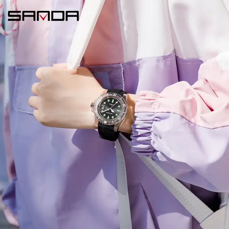 Sanda White Analog Watch with Calendar & Green Dial - Image 15