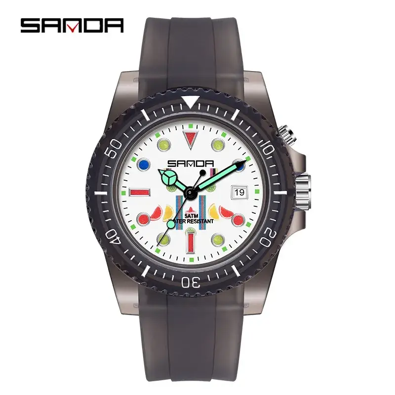 Sanda White Analog Watch with Calendar & Green Dial - Image 11