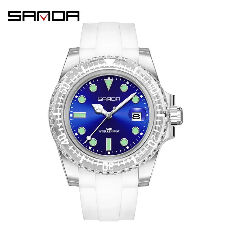 Sanda White Analog Watch with Calendar & Green Dial - Image 6