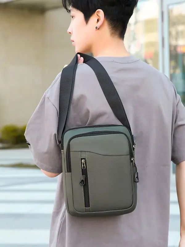 Men's Grey Oxford Cloth Crossbody Bag