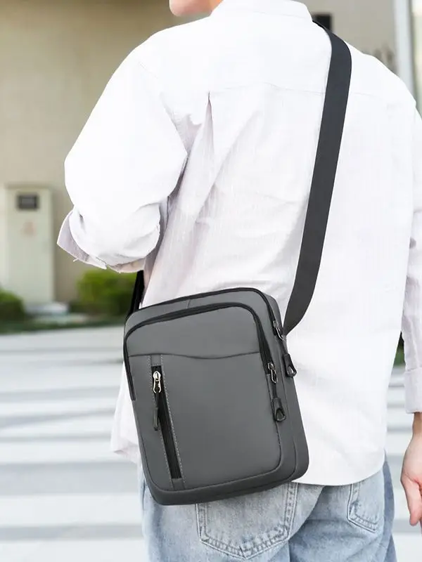 Men's Grey Oxford Cloth Crossbody Bag