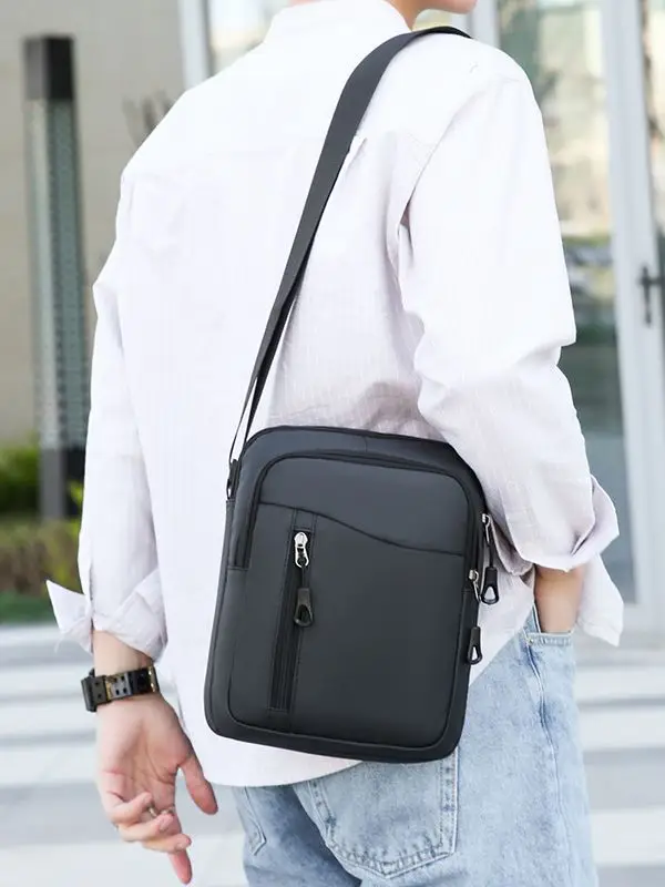 Men's Grey Oxford Cloth Crossbody Bag