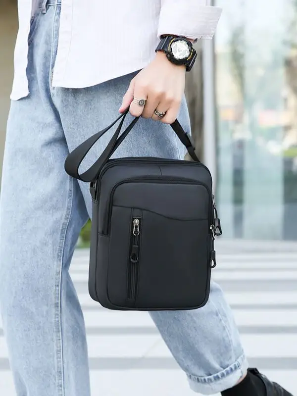 Men's Grey Oxford Cloth Crossbody Bag