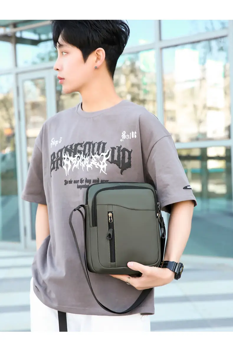 Men's Grey Oxford Cloth Crossbody Bag — feature 10