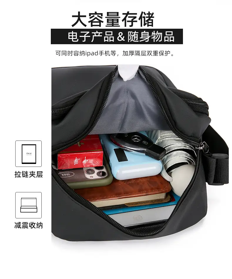 Men's Grey Oxford Cloth Crossbody Bag — feature 13
