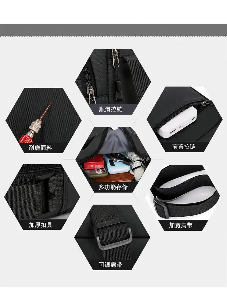 Men's Grey Oxford Cloth Crossbody Bag — feature 14