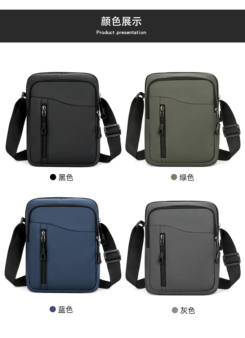 Men's Grey Oxford Cloth Crossbody Bag — feature 16