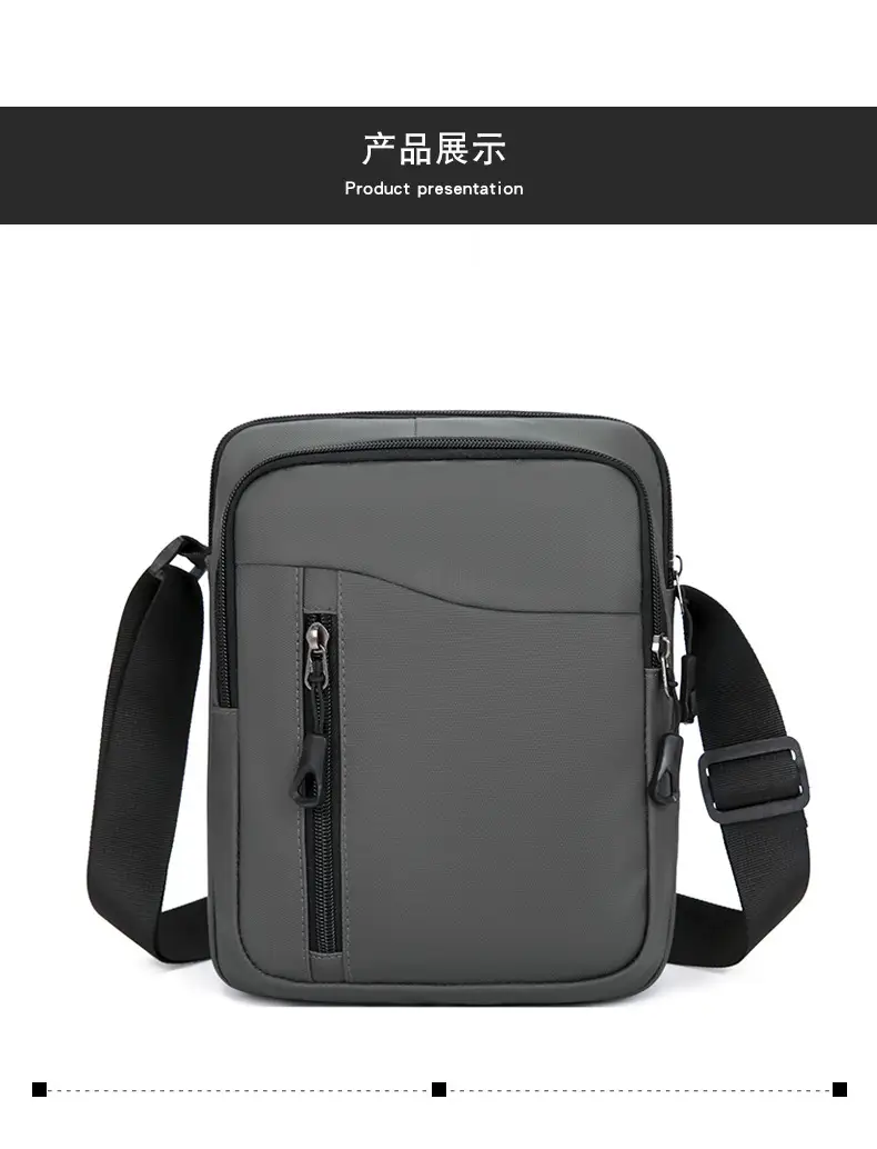 Men's Grey Oxford Cloth Crossbody Bag — feature 17