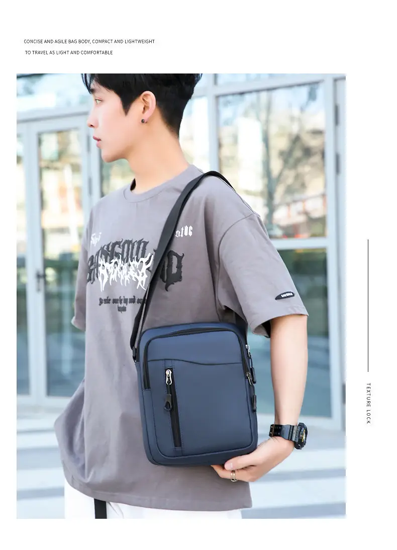 Men's Grey Oxford Cloth Crossbody Bag — feature 28
