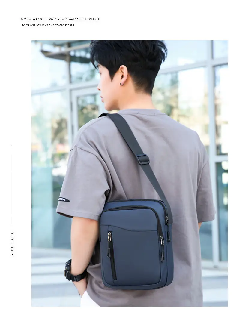 Men's Grey Oxford Cloth Crossbody Bag — feature 29