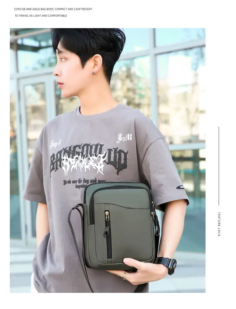 Men's Grey Oxford Cloth Crossbody Bag — feature 31