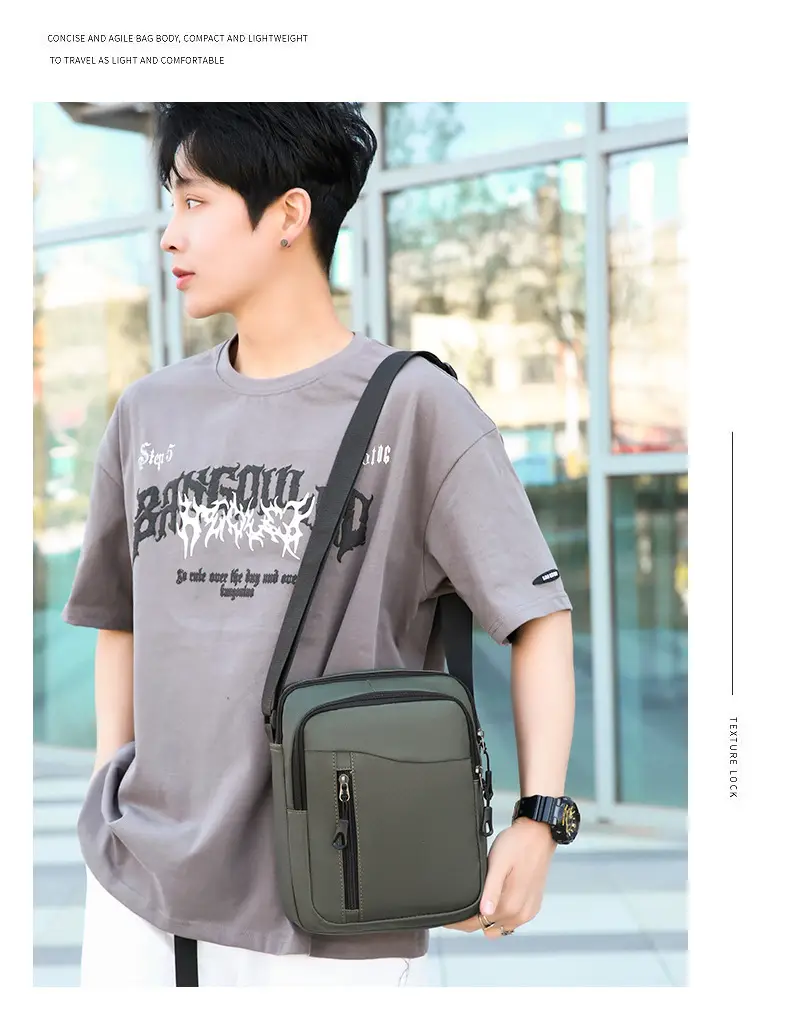 Men's Grey Oxford Cloth Crossbody Bag — feature 32